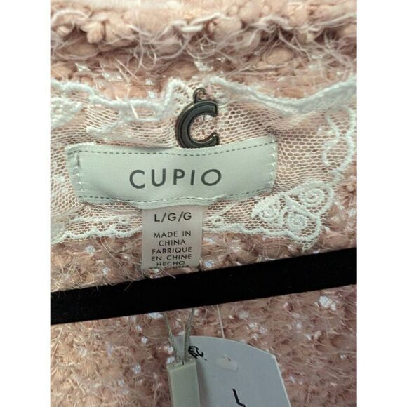 NWT Cupio Womens Pink and White Holiday Teddy Soft Cozy Open Front Cardigan Swea - Picture 3 of 6